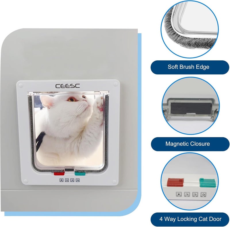 CEESC Cat Flap Door Magnetic Pet Door with 4 Way Lock for Cats, Kitties and Kittens, 3 Sizes and 2 Colors Options (M- Inner Size: 6.18"(W) x 6.30"(H), White) - Image 5